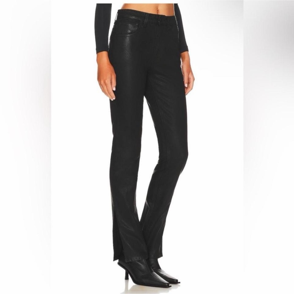 GRLFRND Black Boot Cut Leather-Look Pants